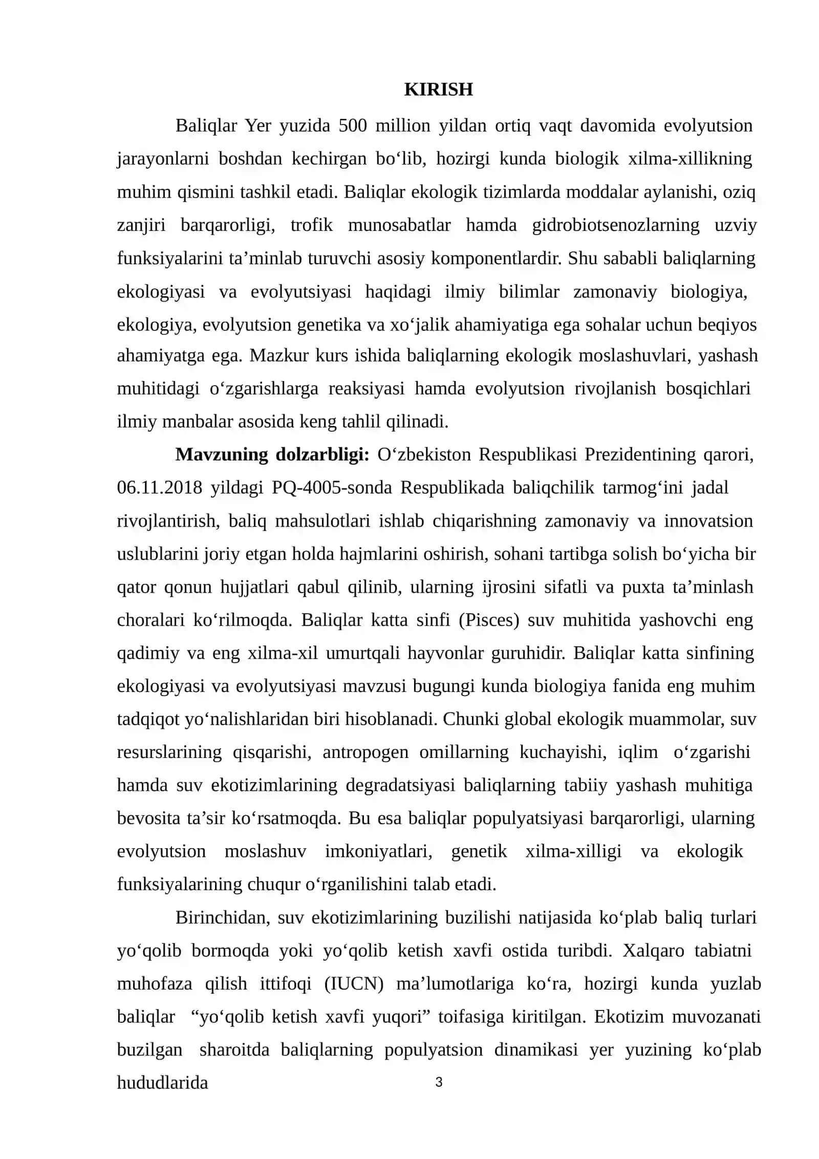 KURS ISHI BALIQLAR KATTA SINFI EKOLOGIYASI VA EVOLYUTSIYASI 3
