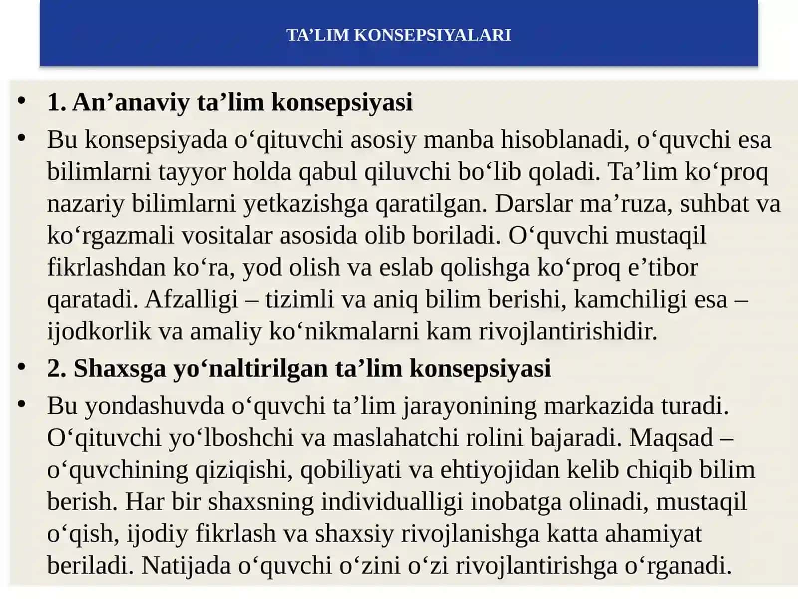 TA’LIM KONSEPSIYALARI VA NAZARIYALARI PEDAGOGIK TEXNOLOGIYALAR ASOSI SIFATIDA 3