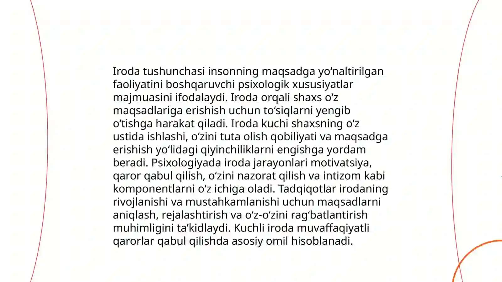 Iroda haqida tushuncha. Irodaning nerv-fiziologik asoslari, Iroda harakatlari, faoliyatlari 3