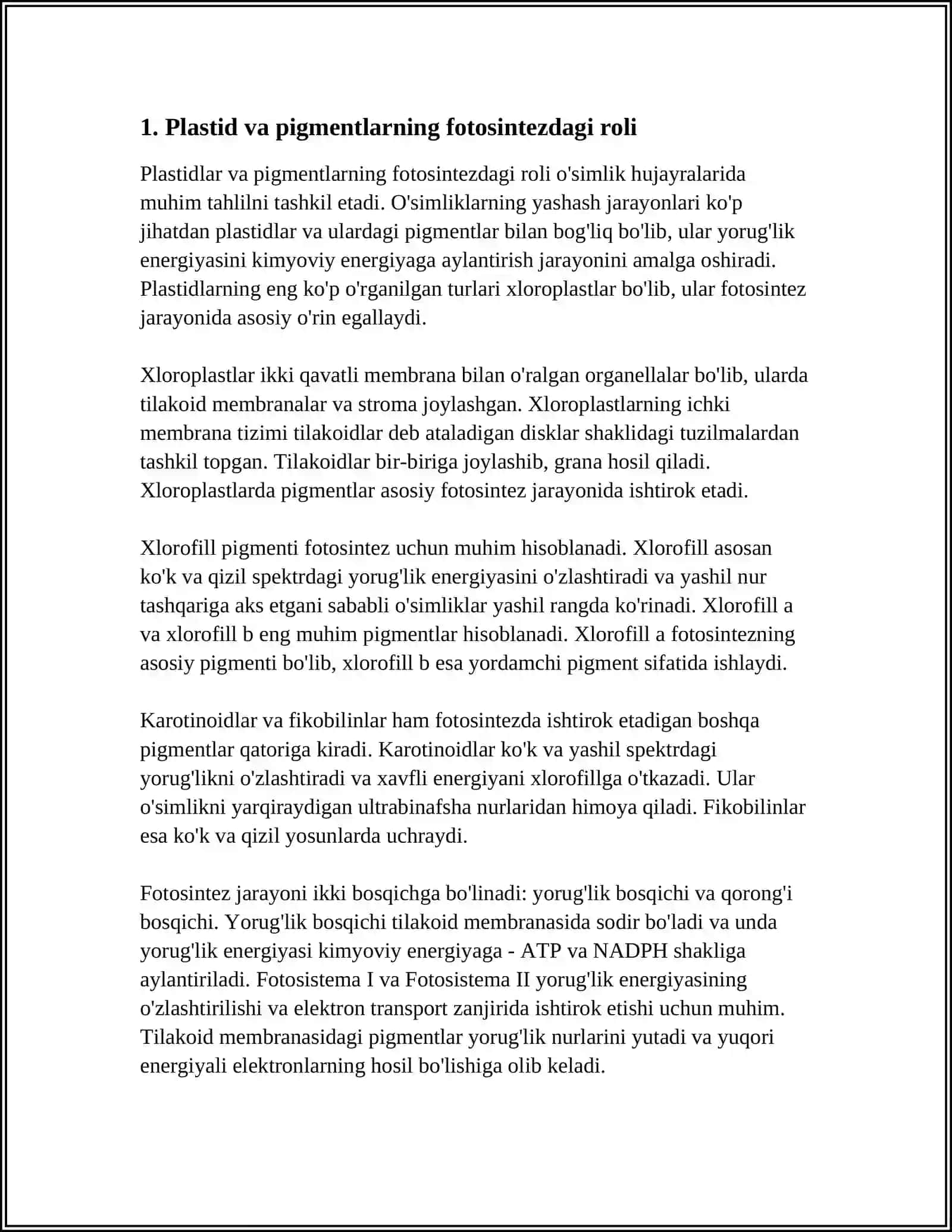 PLASTIDA PIGMENTLARINING FOTOSINTEZDAGI OʻRNI 3