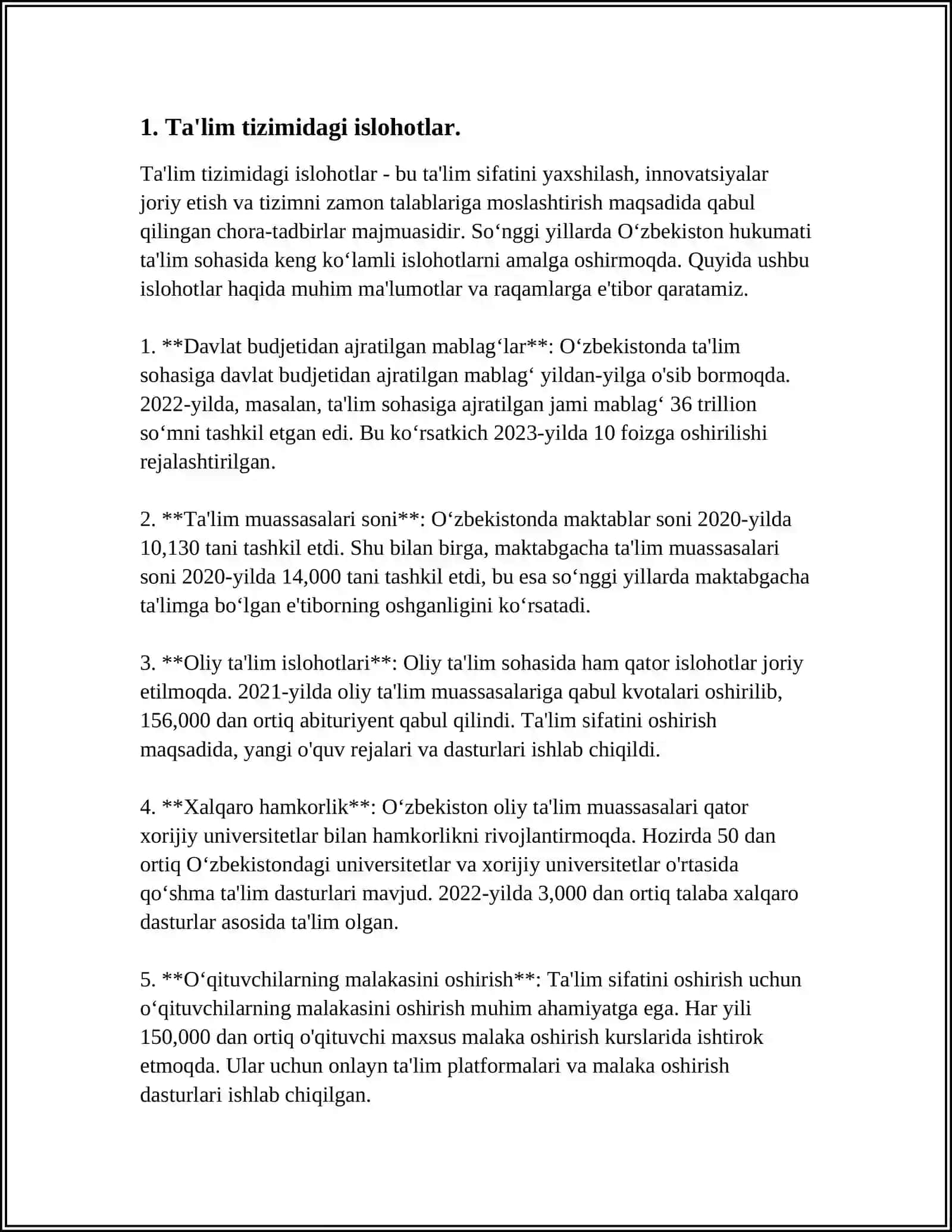 O'ZBEKISTONDA IJTIMOIY SOHADA AMALGA OSHIRILAYOTGAN O'ZGARISHLAR MAZMUN VA MOHIYATI 3
