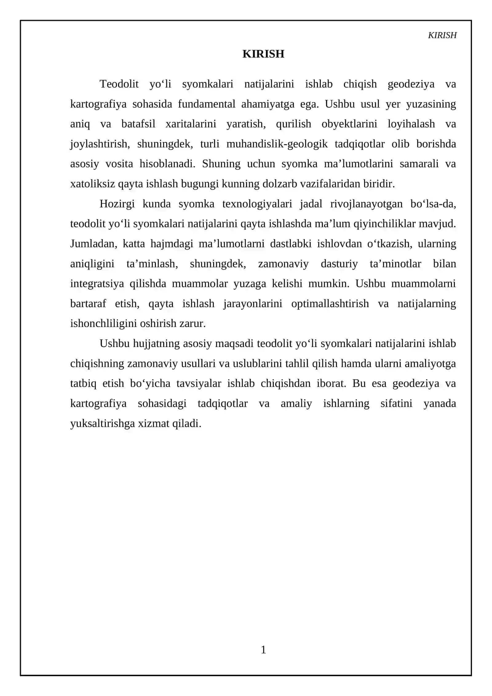 Teodalit yoʻli syomkalari natijalarini ishlab chiqish 3