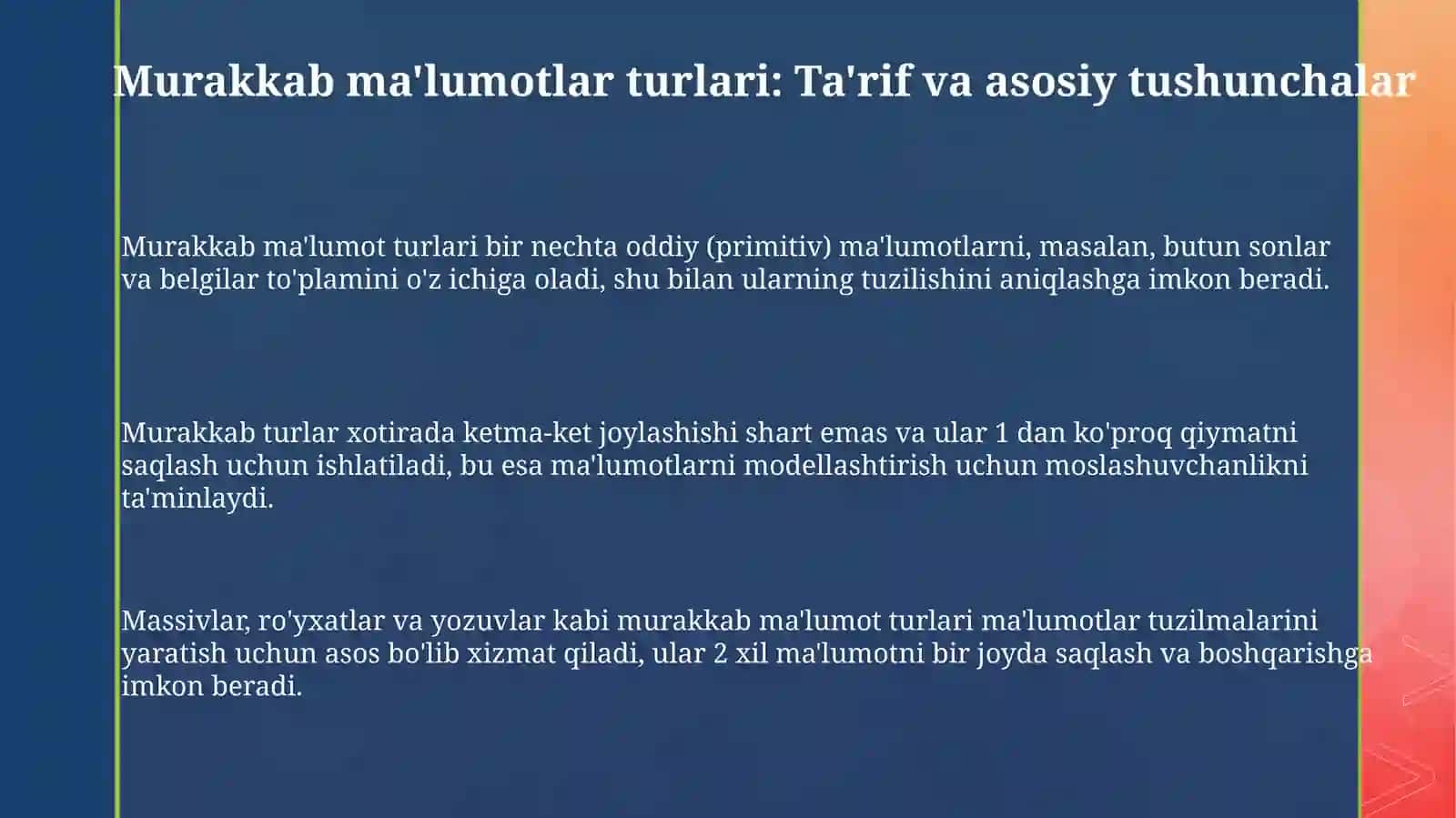 Murakkab ma'lumotlar turlari 3