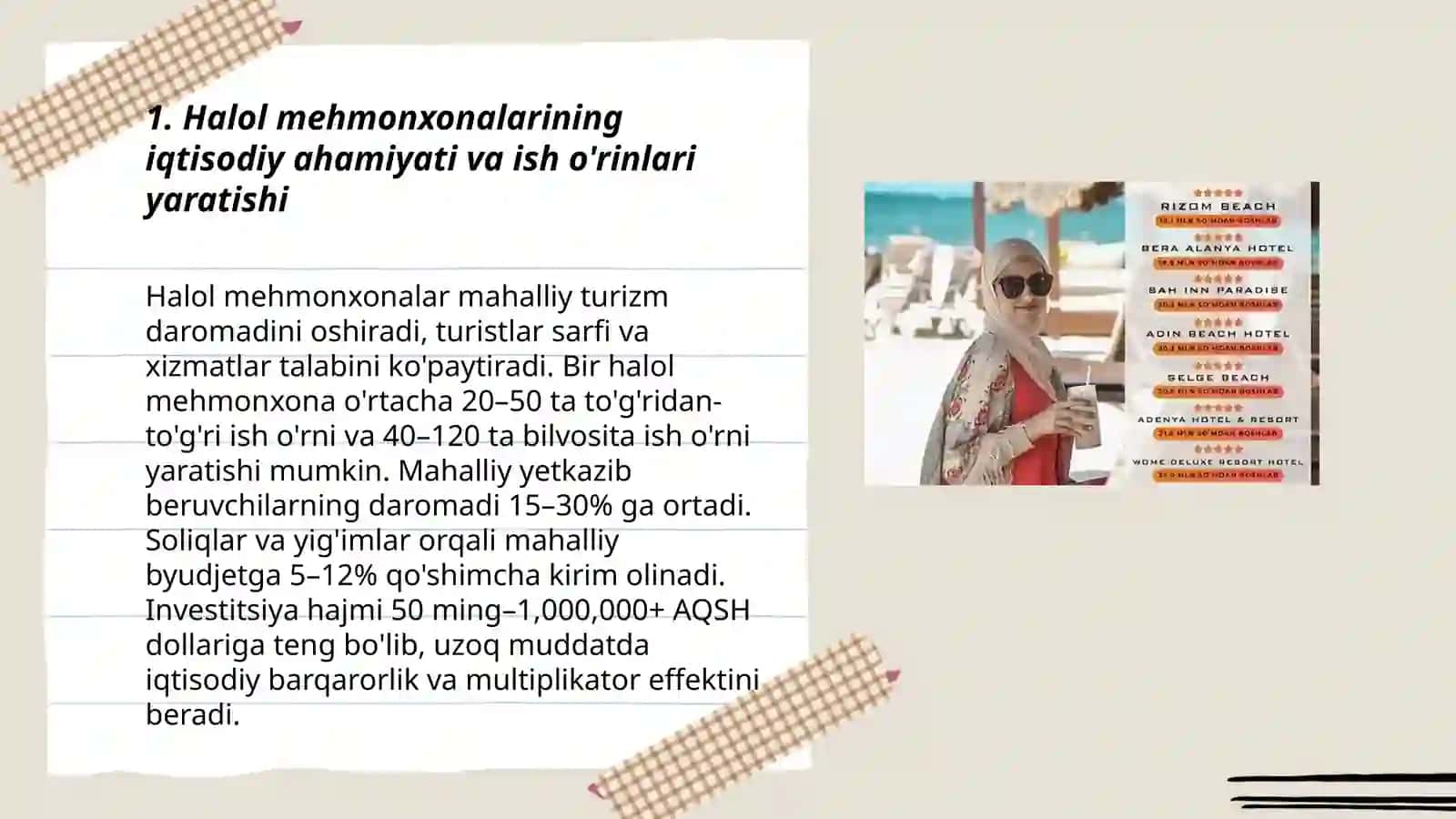 Halol mehmonxonalarining iqtisodiy ahamiyati va ish o'rinlari yaratishi 3