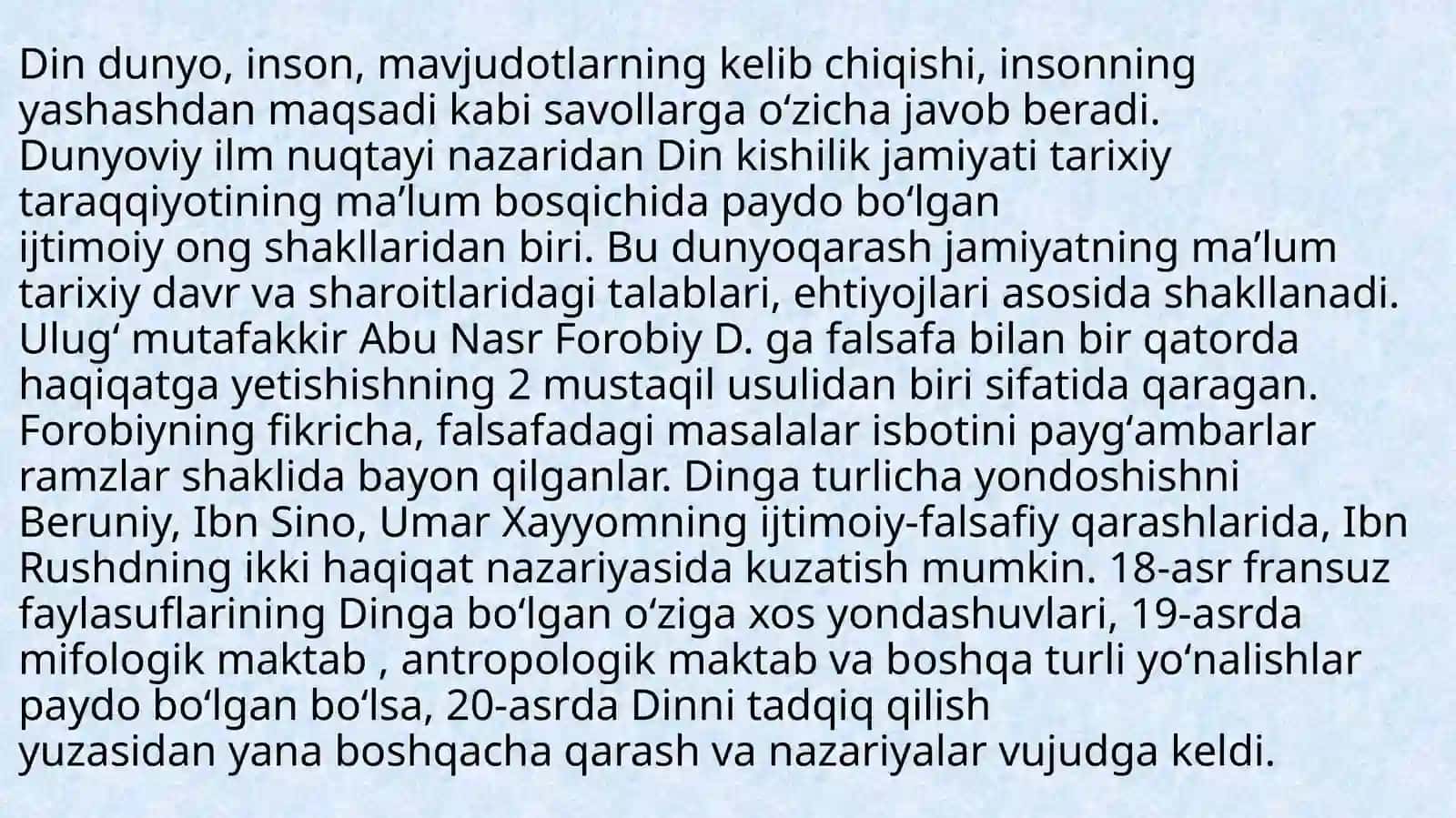 Din. Dinshunoslik. Din falsafasi. Diniy e'tiqod. Aqida. Ilohiyot tushunchalarining mohiyati 3