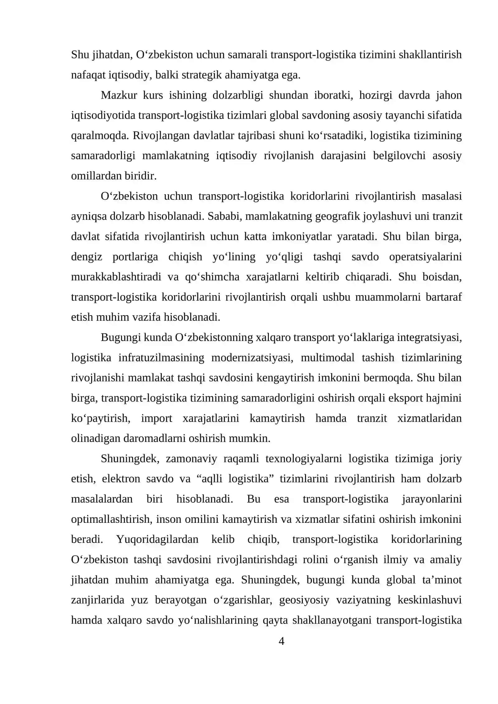 TRANSPORT-LOGISTIKA KORIDORLARINING O‘ZBEKISTON TASHQI SAVDOSINI RIVOJLANTIRISHDAGI ROLI 3