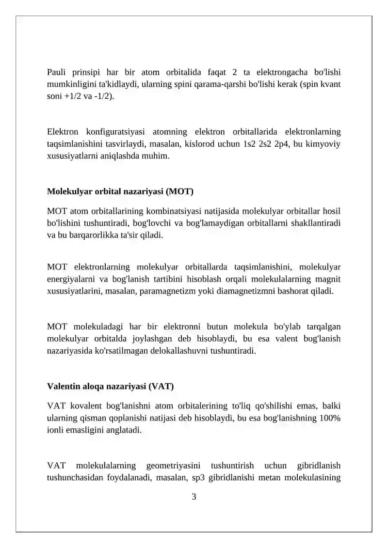 Kimyoviy birikmalarning elektron tuzilishi va xossalari 3