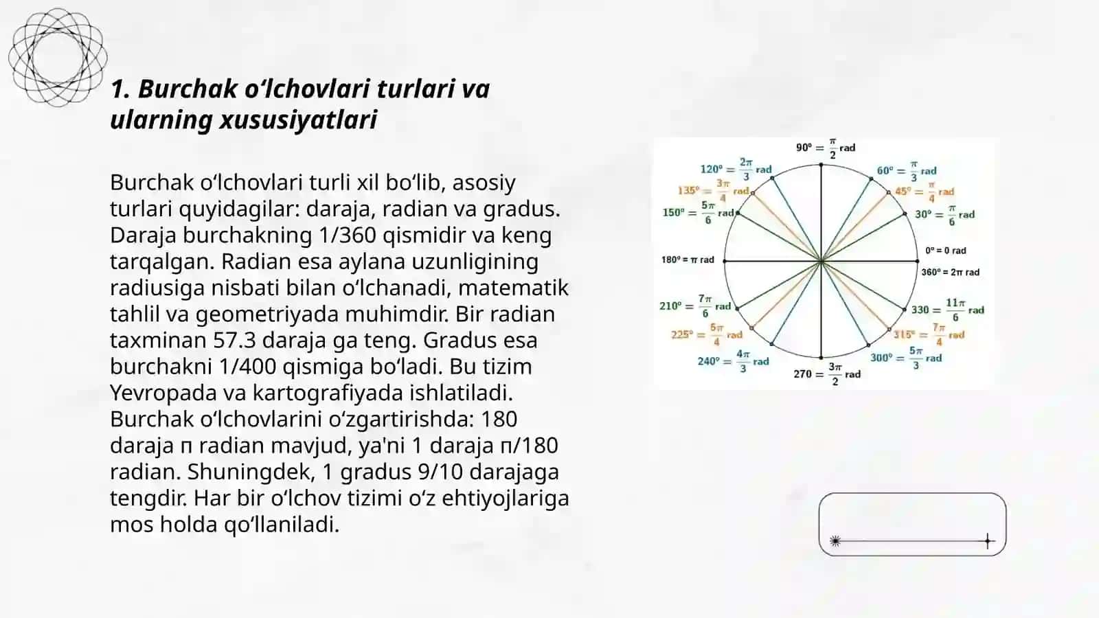 Burchak oʻlchov turlari va ularning xususiyatlari 3