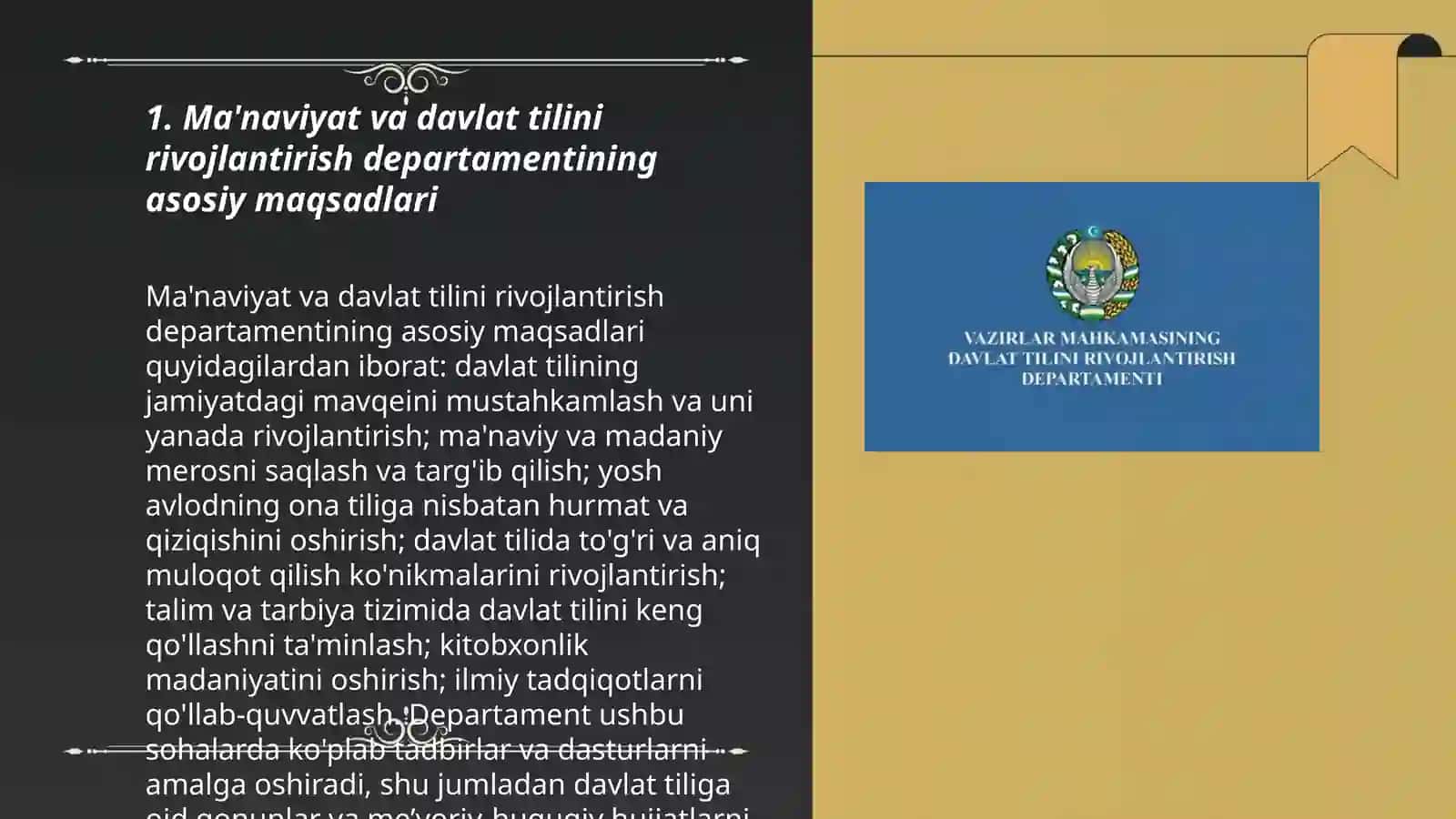 Ma'naviyat va davlat tilini rivojlantirish departamentining asosiy maqsadlari 3