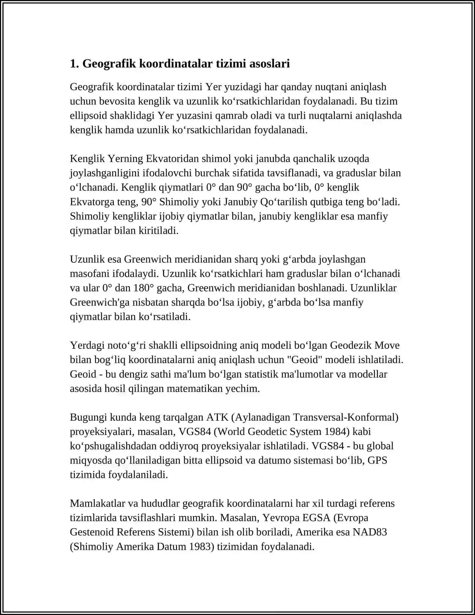 JOY PLANI VA GEOGRAFIK KOORDINATALAR TIZIMI, ORIYENTIRLASH, ORIYENTIRLASH BURCHAKLARINI O‘RGANISH 3