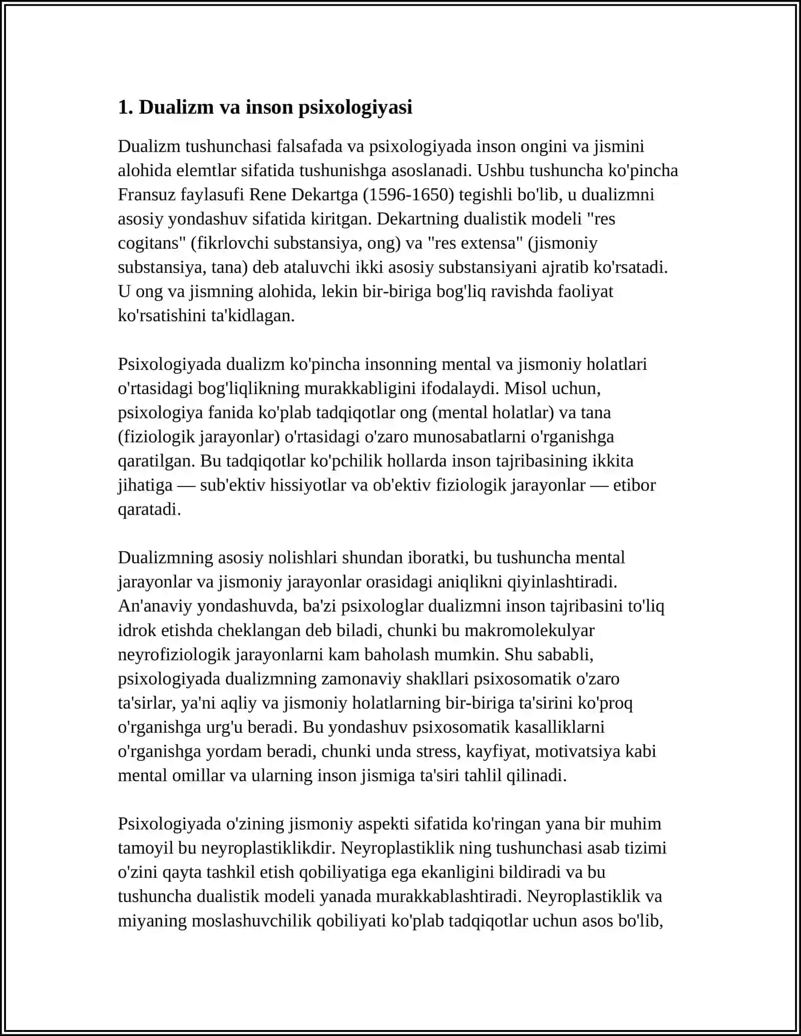 INSONNI TUSHUNUSHGA DUALIZM VA MONIZM NUQTAI NAZARIDAN YONDASHUV 3