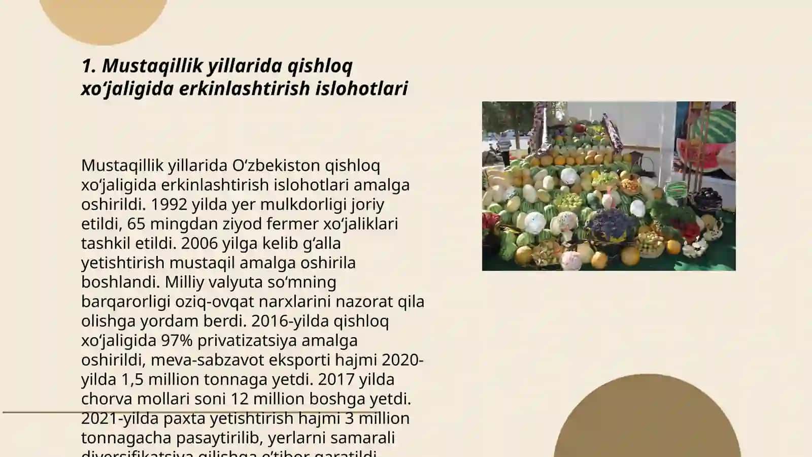 Mustaqillik yillarida qishloq xo'jaligi va sanoat sohasidagi o'zgarishlar 3