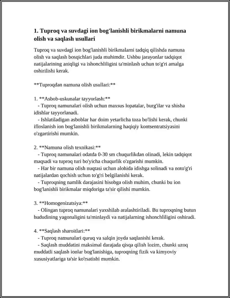 Tuproq va suvdagi ion bog'lanishli birikmalarni namuna olish va saqlash usullari 3