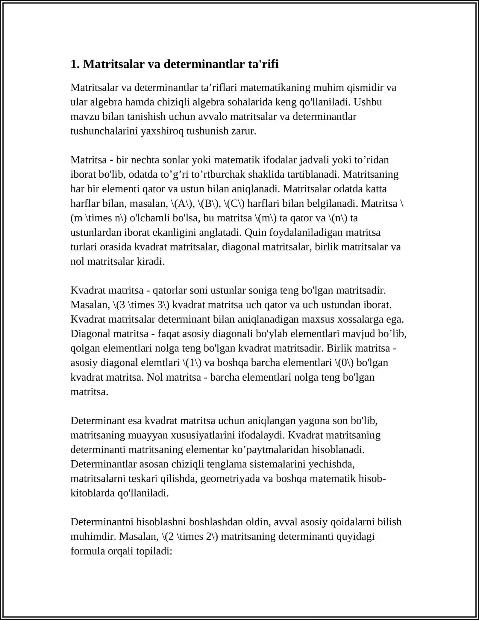 MATRITSA VA DIDRAMENTLARNING TAQRIBIY MASALALARDA QOʻLLANILISHI 3