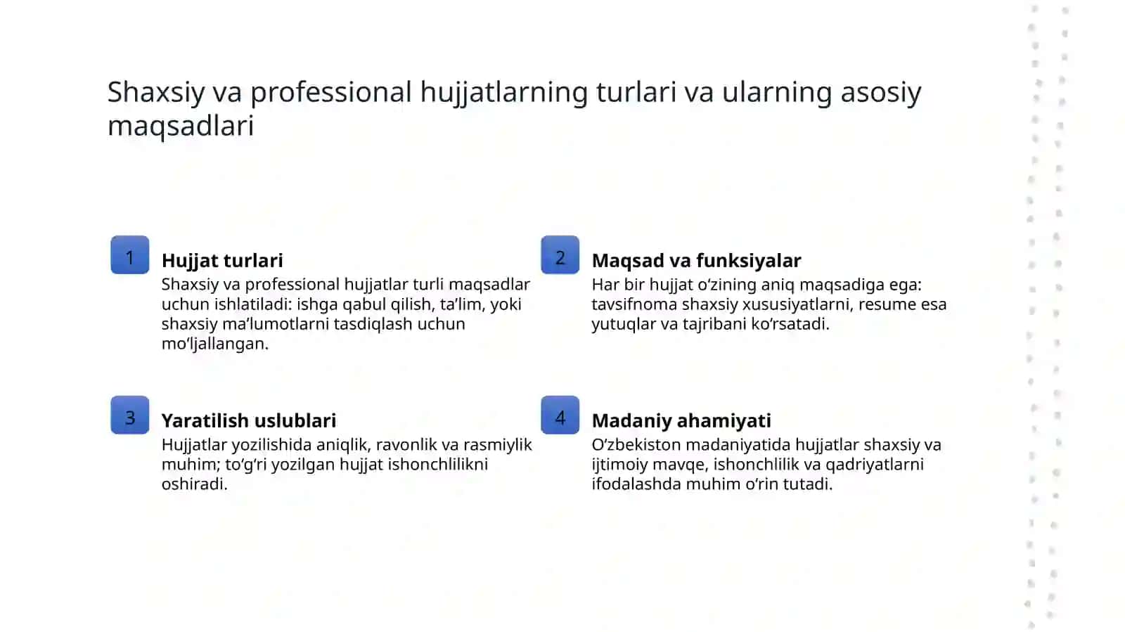 Shaxsiy va professional hujjatlarning turlari va ularning maqsadlari 3