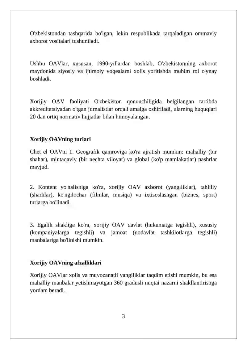 Xorijiy ommaviy axborot vositalarining media makonidagi o'rni 3