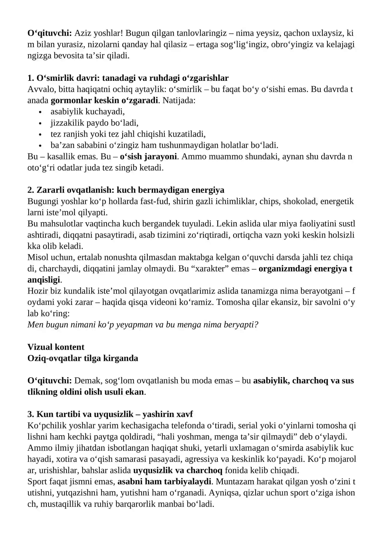 Kelajak soati darsining 9-11-sinflar uchun mashg'ulot senariysi 3