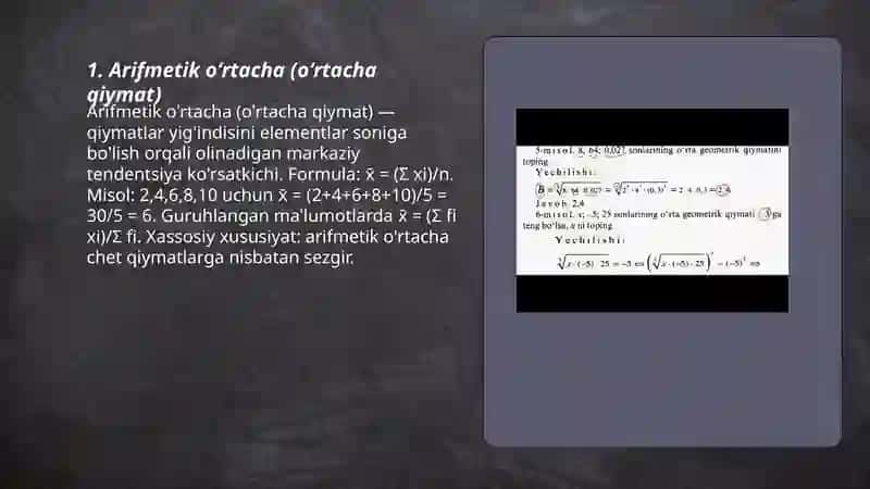 Arifmetik oʻrtacha (oʻrtacha qiymat) 3