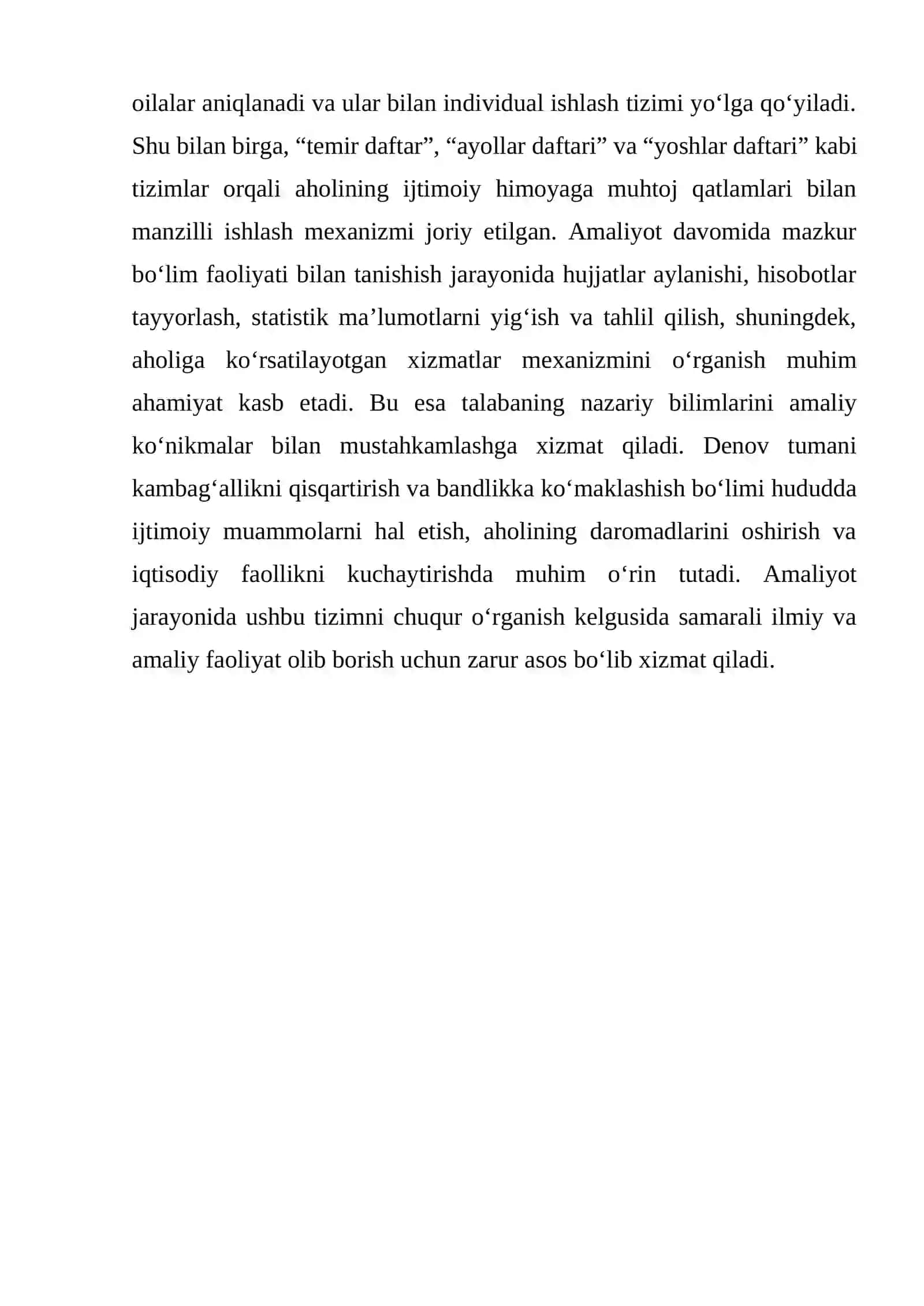 kambag‘allikni qisqartirish va bandlikka ko‘maklashish bo‘limi namuna hisobot 3