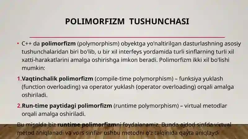 Obyektga yo'naltirilgan dasturlash: Polimorfizm 3