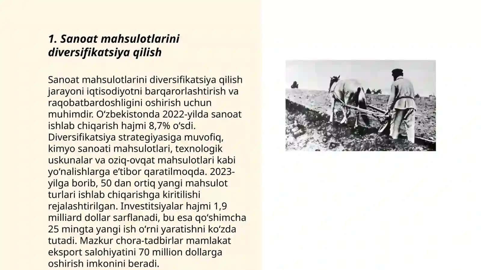 O'zbekistonda qishloq xo'jaligi va sanoat sohasidagi o‘zgarishlar 3