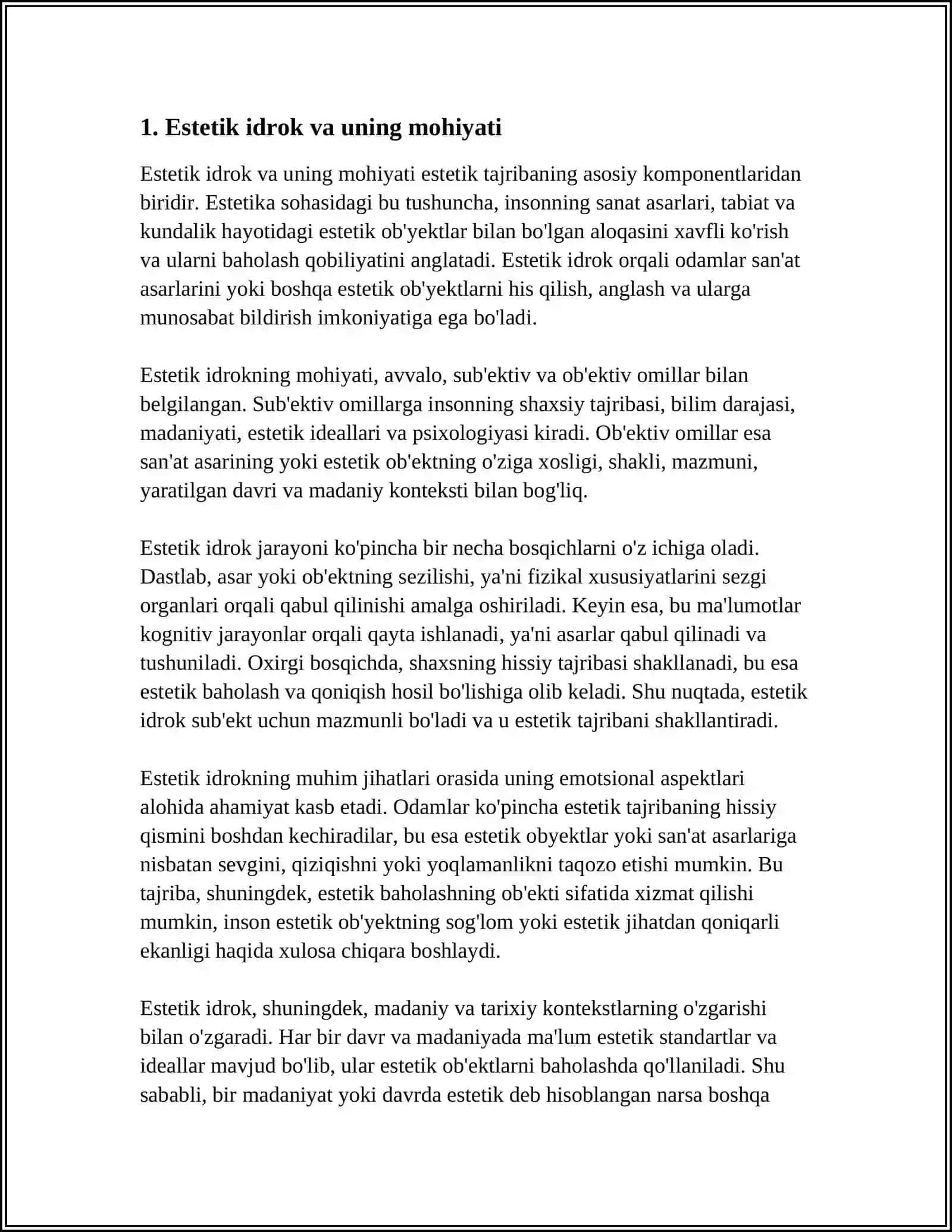 (DUNYONI ESTETIK IDROK ETISHDA BADIIY ASARLARNING AHAMIYATI) MAVZUSIDA ESSE YOZISH 3