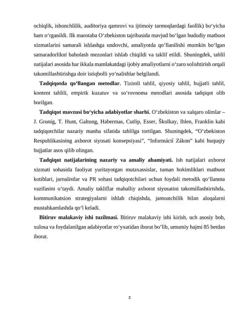 TUMANLARDA TASHKIL QILINGAN MATBUOT XIZMATLARI; NAZARIYA VA AMALIYOTI 3