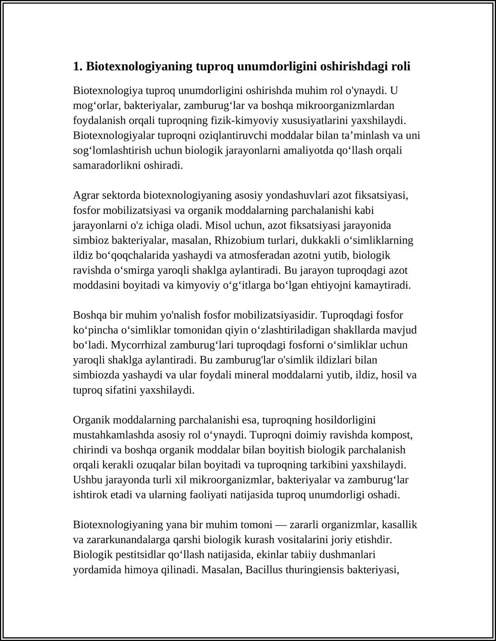 TUPROQ UNUMDORLIGINI OSHIRISHDA BIOTEXNOLOGIYA OQSIL PREPARATLARNI ISHLAB CHIQARISH 3