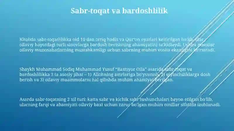 Shayx Muxammad Sodiq Muhammad Yusuf hazratlarining Baxtiyor oila asarida islom qadriyatlari talqini 3
