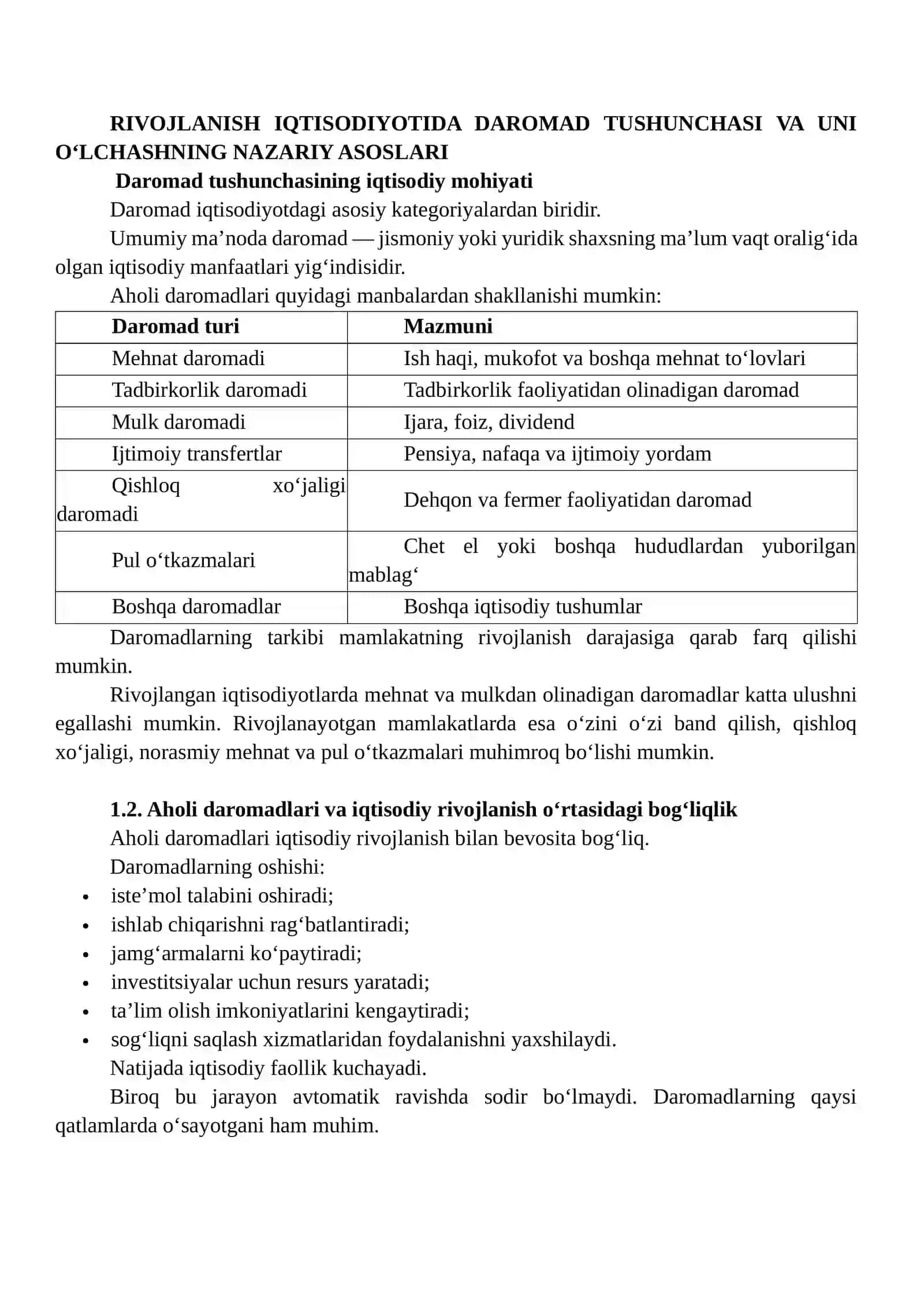 RIVOJLANISH IQTISODIYOTIDA DAROMADLARNI O‘LCHASH USULLARI BO‘YICHA MA’LUMOTLAR TO‘PLASH VA TAHLIL QILISH 3