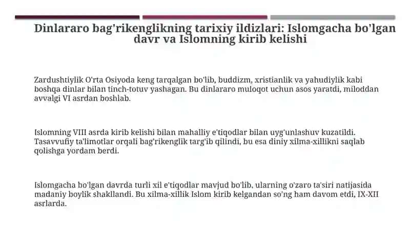 O'zbekiston konfessiyalararo diniy bag'rikenglikning tarixiy tajribasi 3
