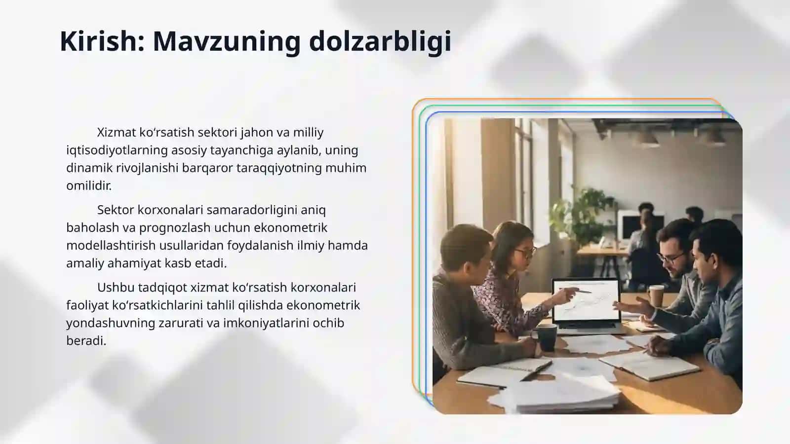 Hizmat koʻrsatish korxonalari faoliyati koʻrsatgichlarini ekonometrik modellashtrish. 3