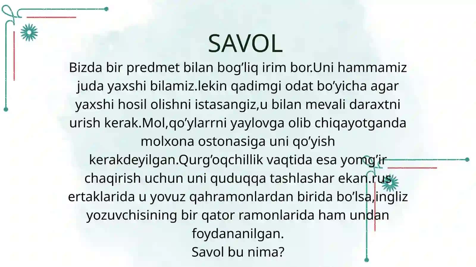 ZAKOVAT SAVOLLARI 3