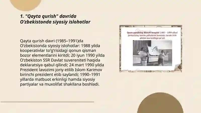 "Qayta qurish" yillarida Oʻzbekistondagi ijtimoiy-siyosiy vaziyat. 3