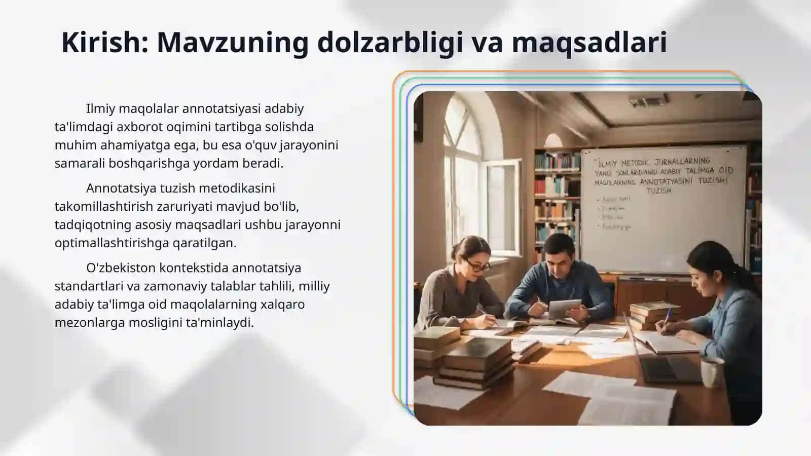Ilmiy metodik jurnallaring yangi sonlaridagi adabiy talimga oid maqolalarning annotatsiyasini tuzish. 3