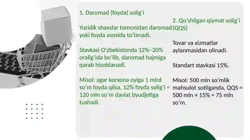 Yuridik shaxslardan undiriladigan umumdavlat soliqlar va ularning o’ziga xos xususiyatlari 3