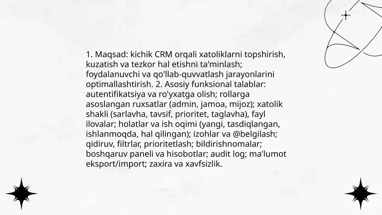 Bug report (Xatolik haqida hisobot) va kuzatish CRM veb-ilovasi 3