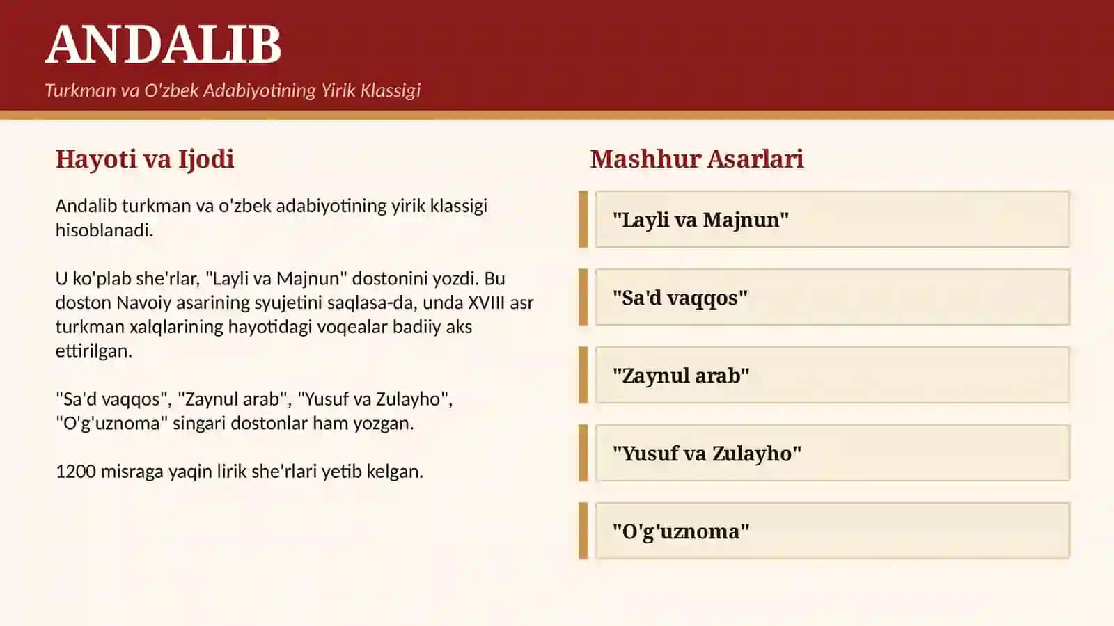 SHARQ ADABIYOTI Namoyandalari va Ularning Asarlari Turkman Klassik Adabiyoti · XVIII–XIX Asrlar 3