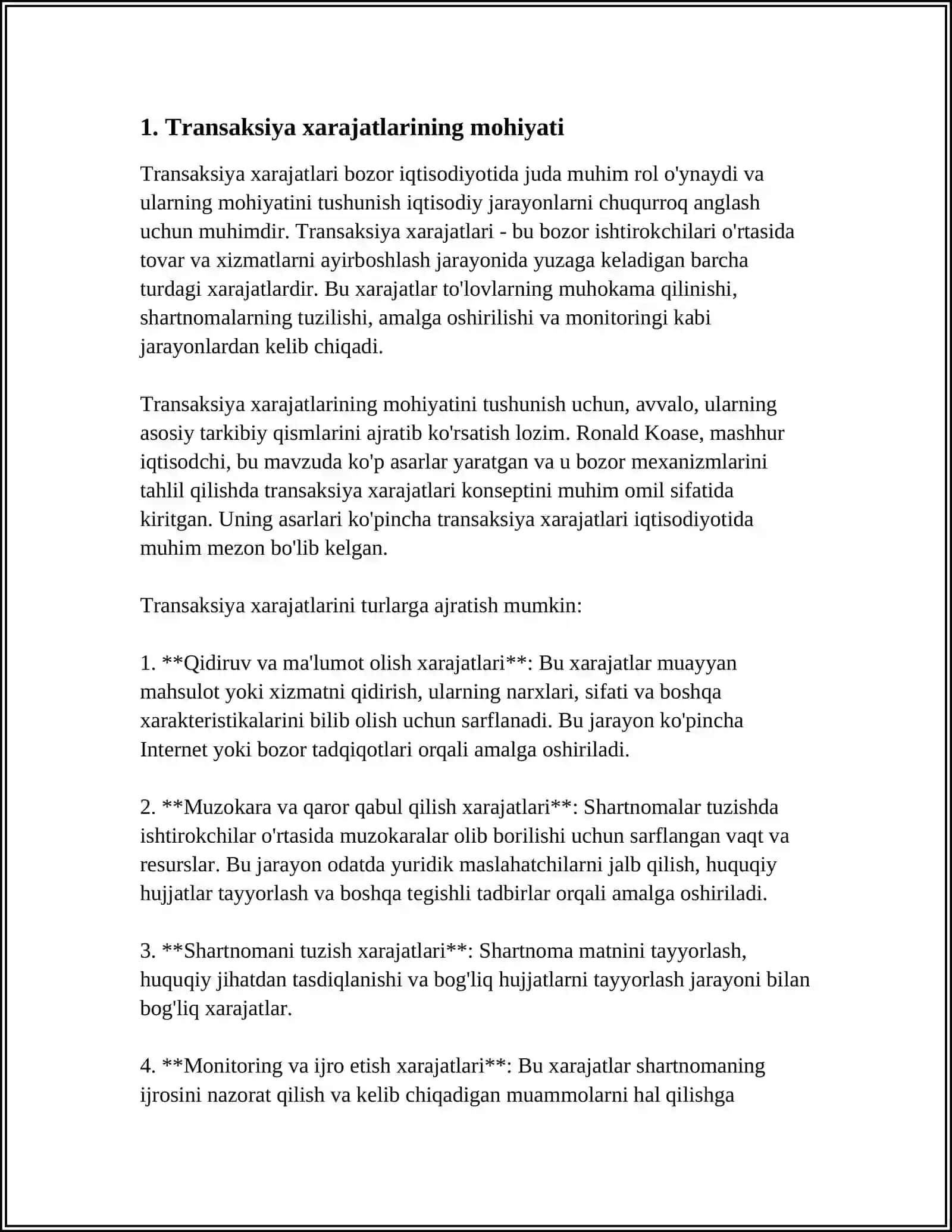 TRANZAKSIYA XARAJATLARI: MOHIYATI, TURLARI VA O'LCHASH USULLARI 3