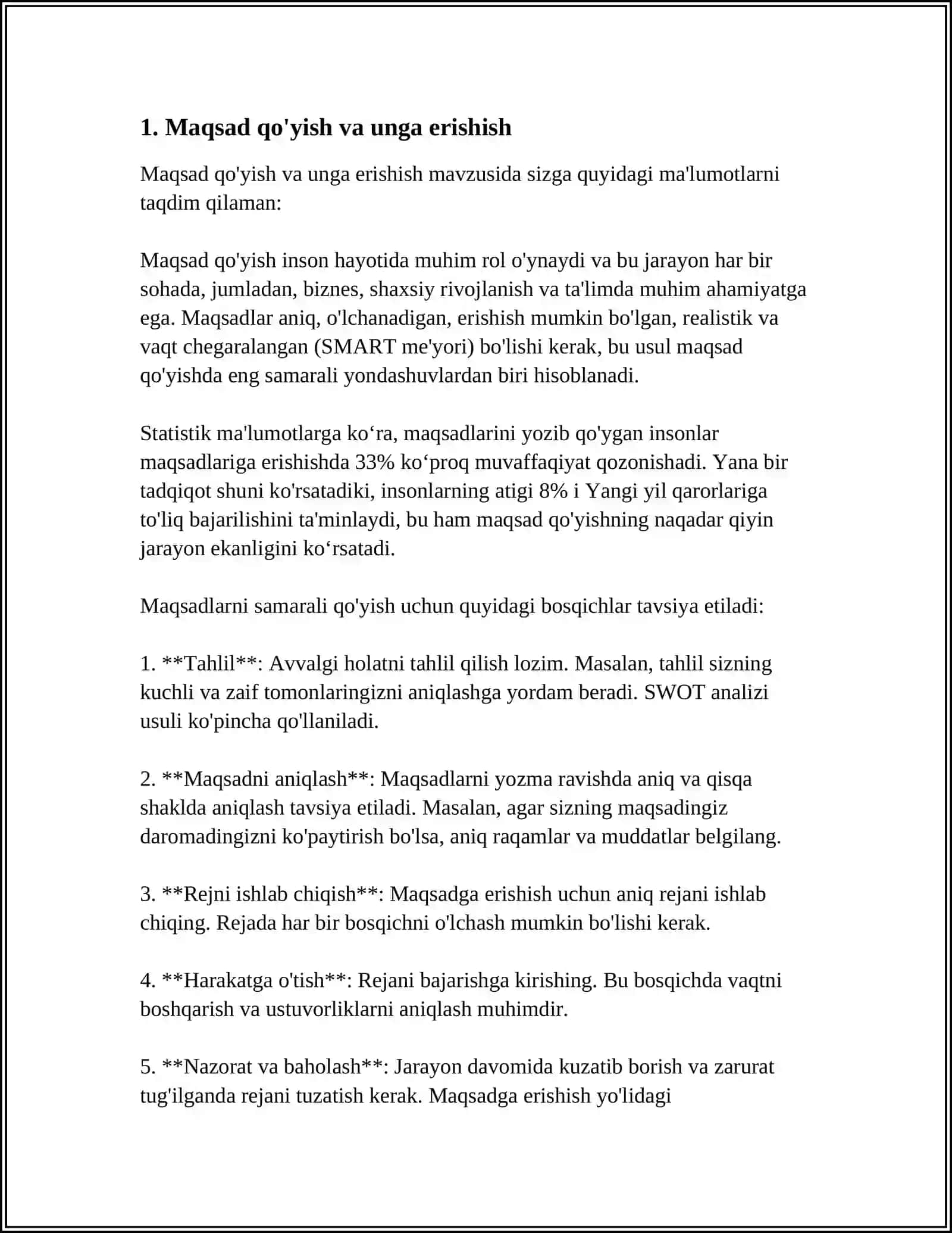MUSTAQIL ISH Mavzu: ÓZ-ÓZINI BOSHQARISH 3
