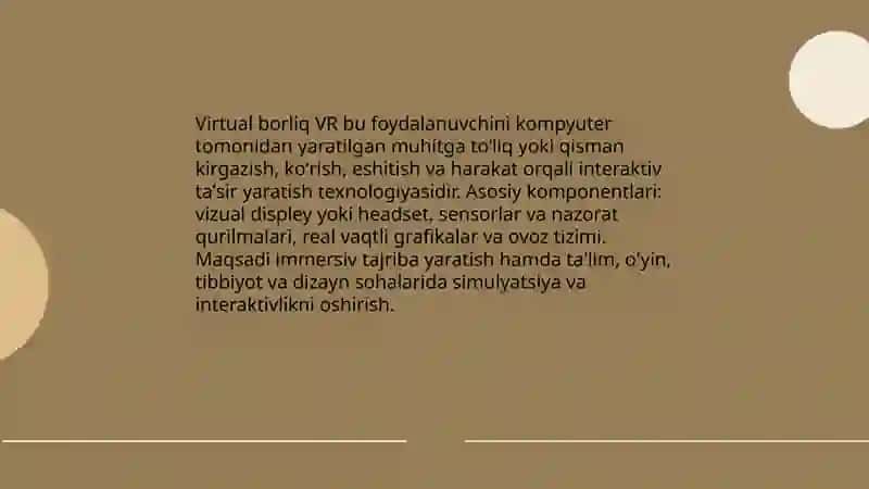 Virtual borliq tushunchasi (VR) 3