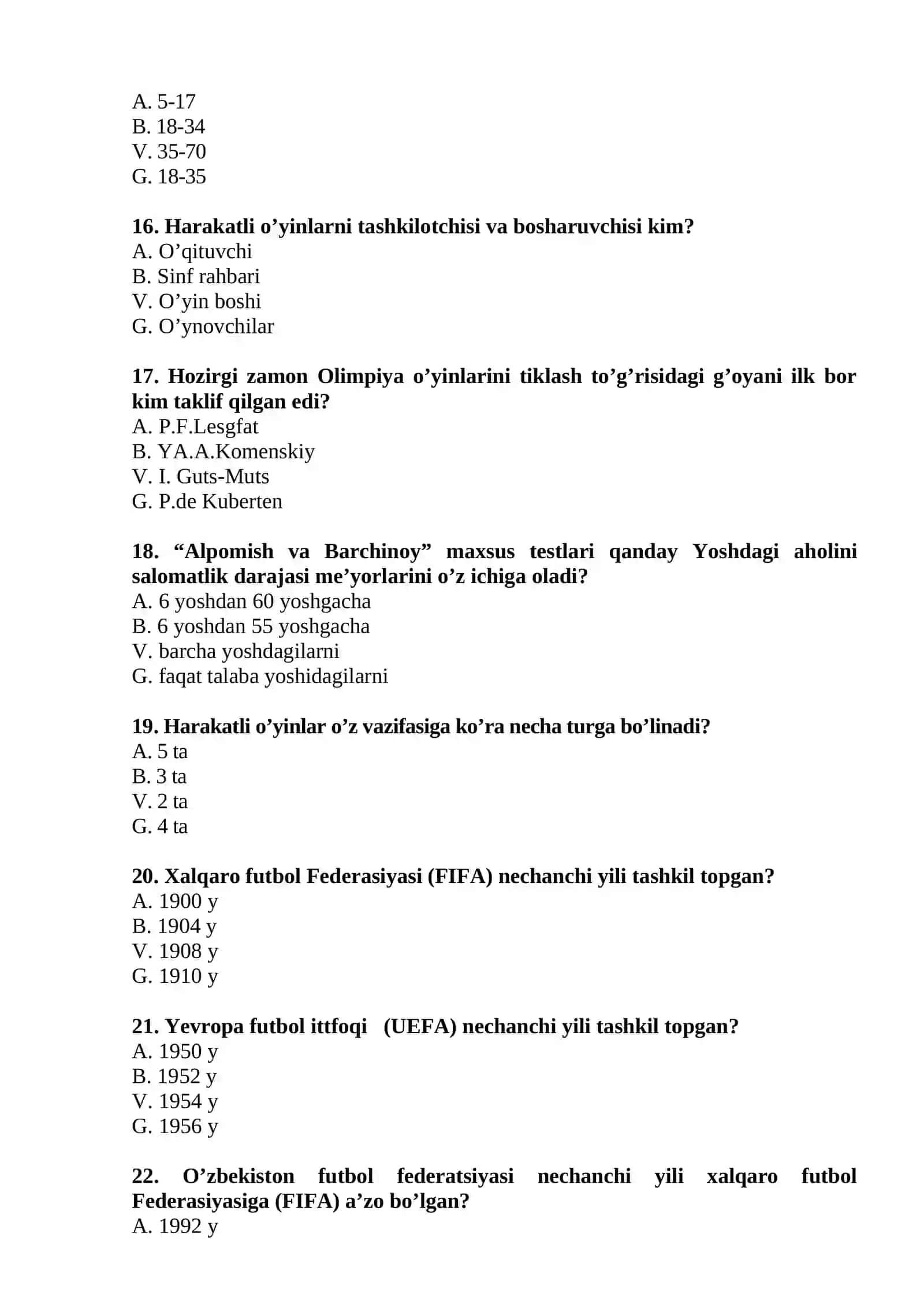 Jismoniy tarbiya va sport fаnidаn tеst sаvоllаri 3