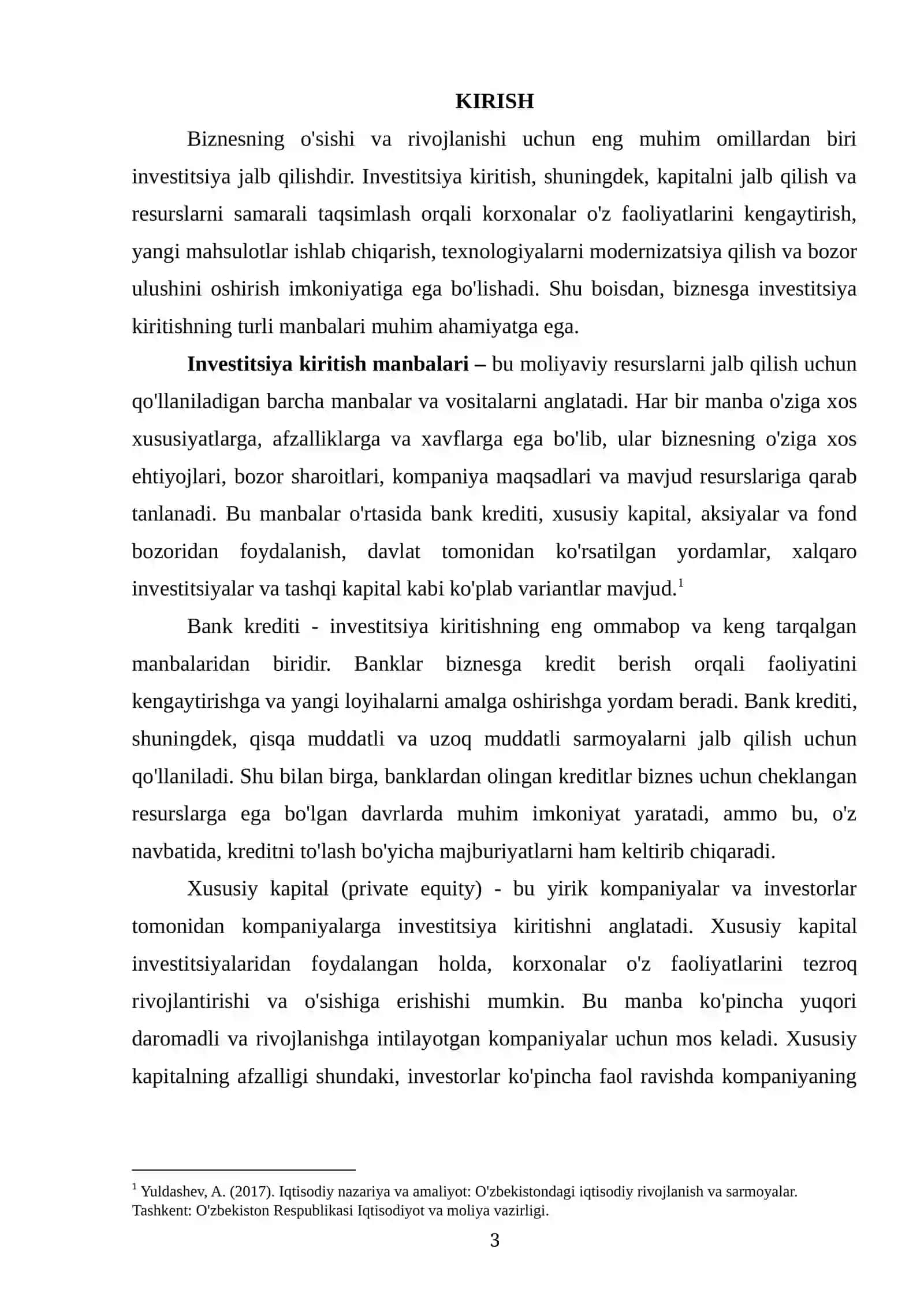 Biznesga investitsiya kiritish manbalari 3