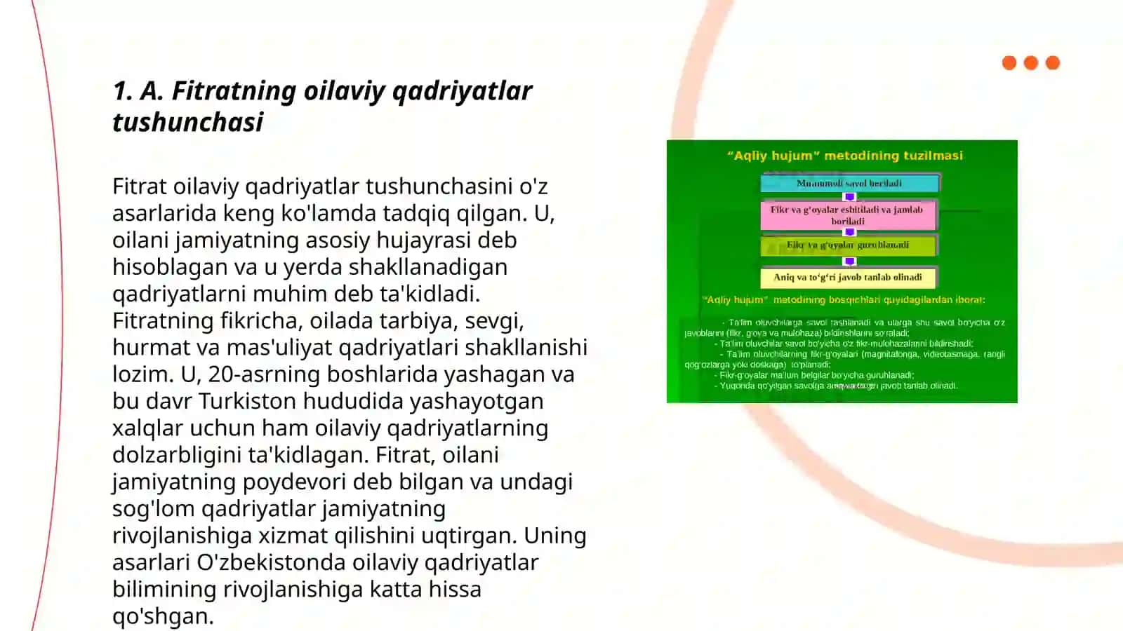 A. Fitratning oila asaridagi oila qurish tartiblari va farzant tarbiyasiga oid g'oyalar 3