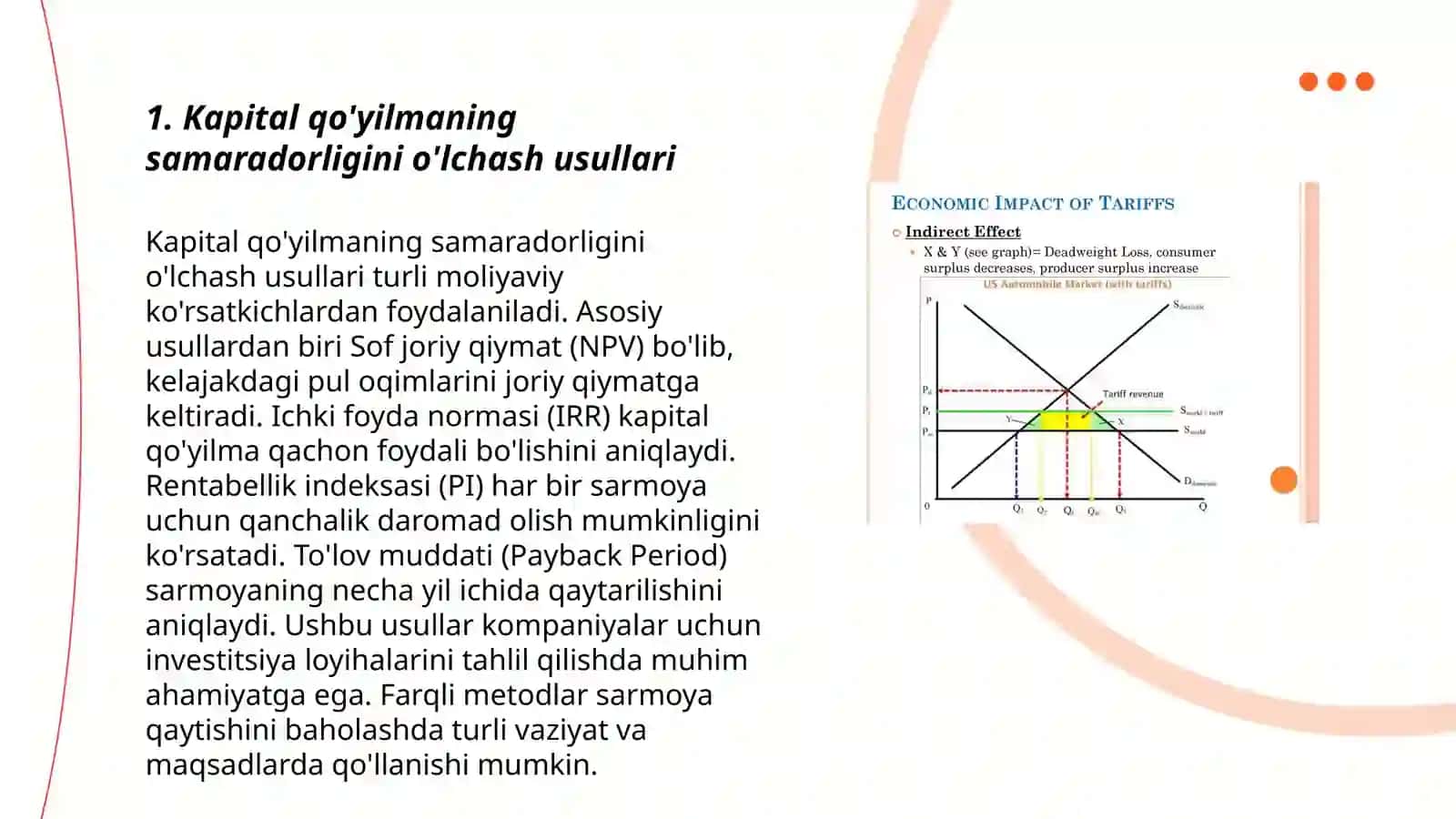 Kapital qo'yilmaning samaradorligini o'lchash usullari 3