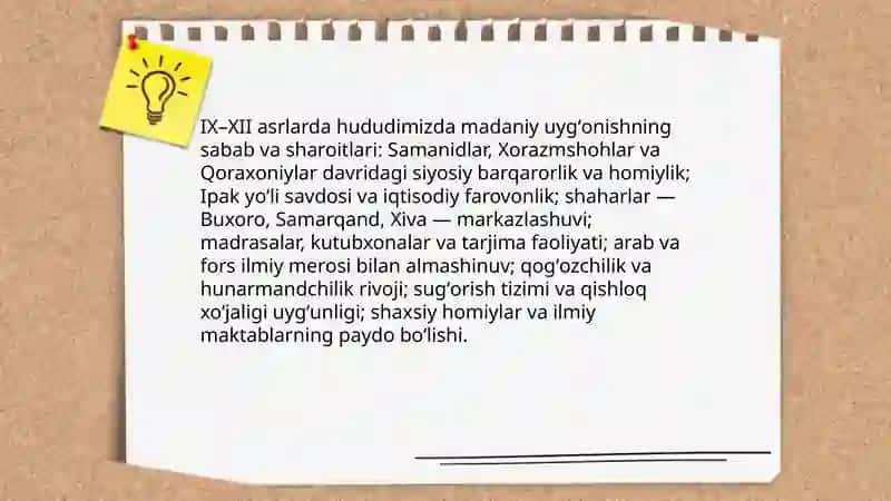 IX-XII asrlarda mamlakatimiz huhudida ro'y bergan madaniy uygonish 3