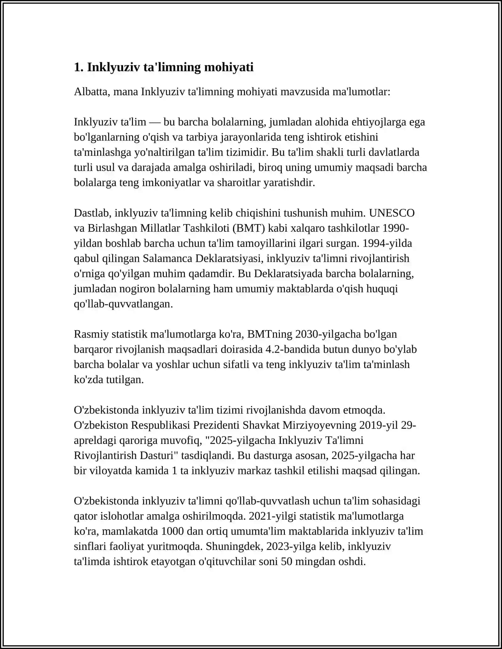 INKLYUZIV TALIMNING PRINPSLARI VA UNGA BOLGAN EHTIYOJLAR VA UNING SABABLARI BOSQICHLARI 3