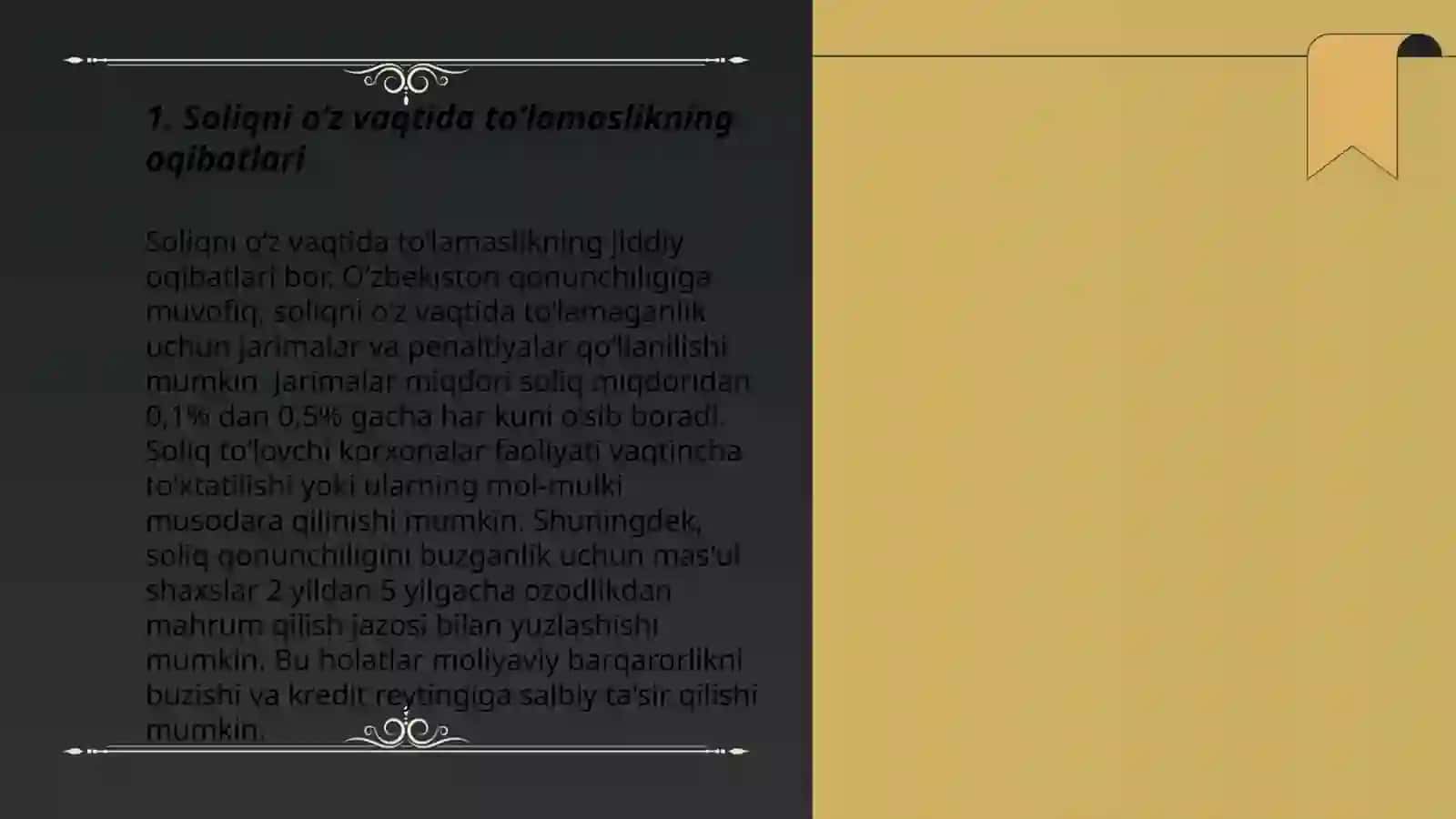 Soliq va majburiy to'lovlarni o'z vaqtida to'lamaslik 3