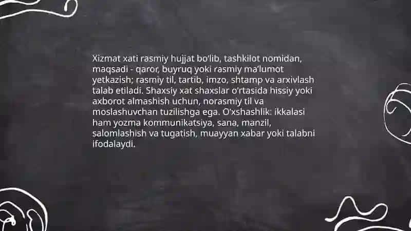 Xizmat xatlarining shaxsiy xatlardan farqli va oʻxshash jihatlari 3