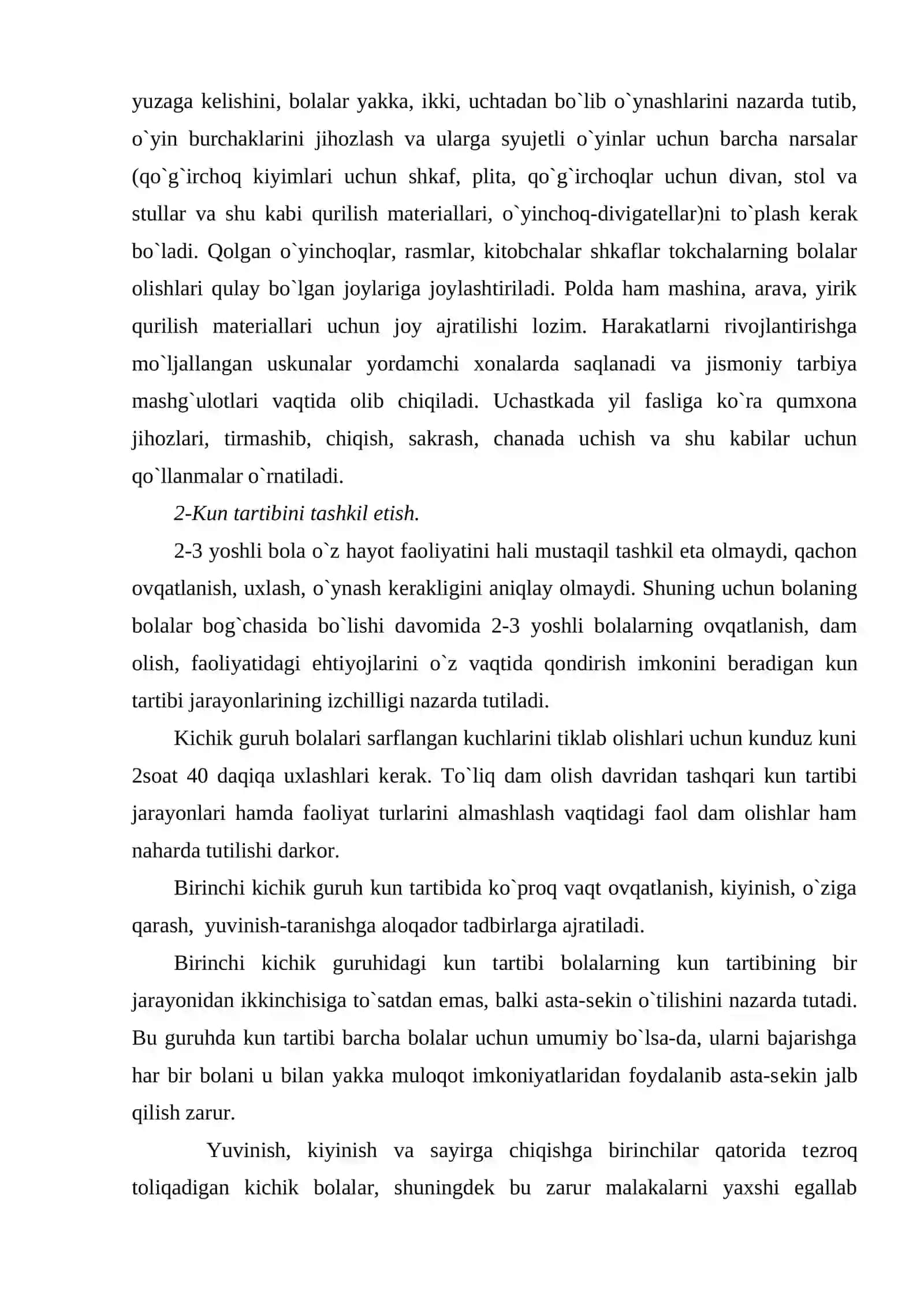 Bolalar to’liq kun mobaynida bo’ladigan guruhning namunaviy kun tartibi 3